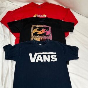 Billabong Vans Lot of 3 Boys Graphic Tees Size Small & Medium Short Long Sleeve